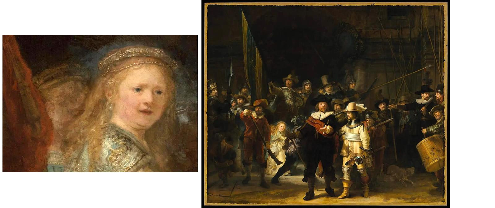Почему Рембрандт на своей картине «Ночной дозор» написал девочку среди гуляющих ночью стрелков и почему у неё лицо жены художника?