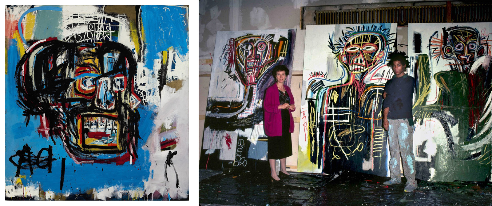 Creativity in a drug-fueled frenzy. Extravagant paintings by Jean Michel Basquiat, now worth millions of dollars.