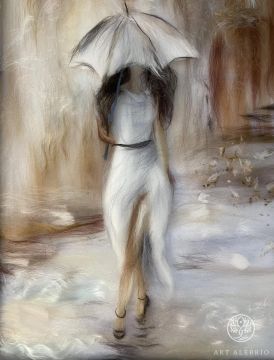 Картина из шерсти "Женщина в белом"
