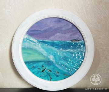 "Excursion to the island!" canvas on MDF with a diameter of 25 cm with frame