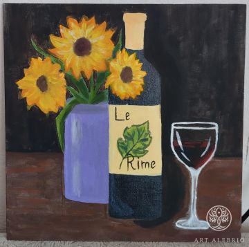 sunflowers with wine