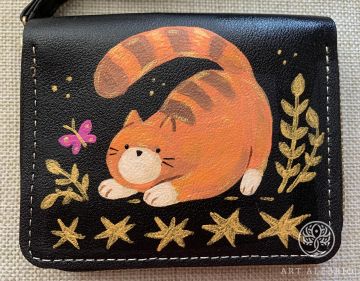 Eco-leather wallet with Funny Cats painting