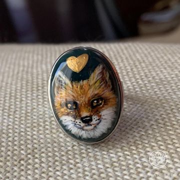 Ring with hand painted Fox