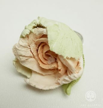 Tea rose ring made of texture paste.  Large-sized, durable, not afraid of water. Made from certified texture paste