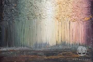Mysterious forest. Abstract textured painting with gold leaf based on K. Brylkova