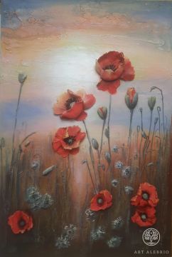 Poppies. Interior three-dimensional painting