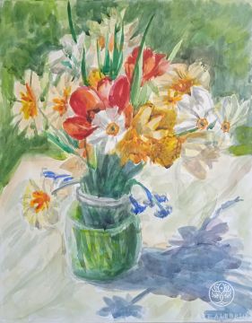 Spring bouquet, watercolor, 50x40 cm