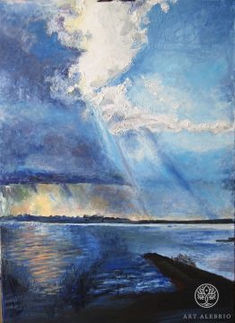 Thunderstorm over the lake. Oil, 70x50