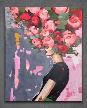 Author's painting Girl with peonies