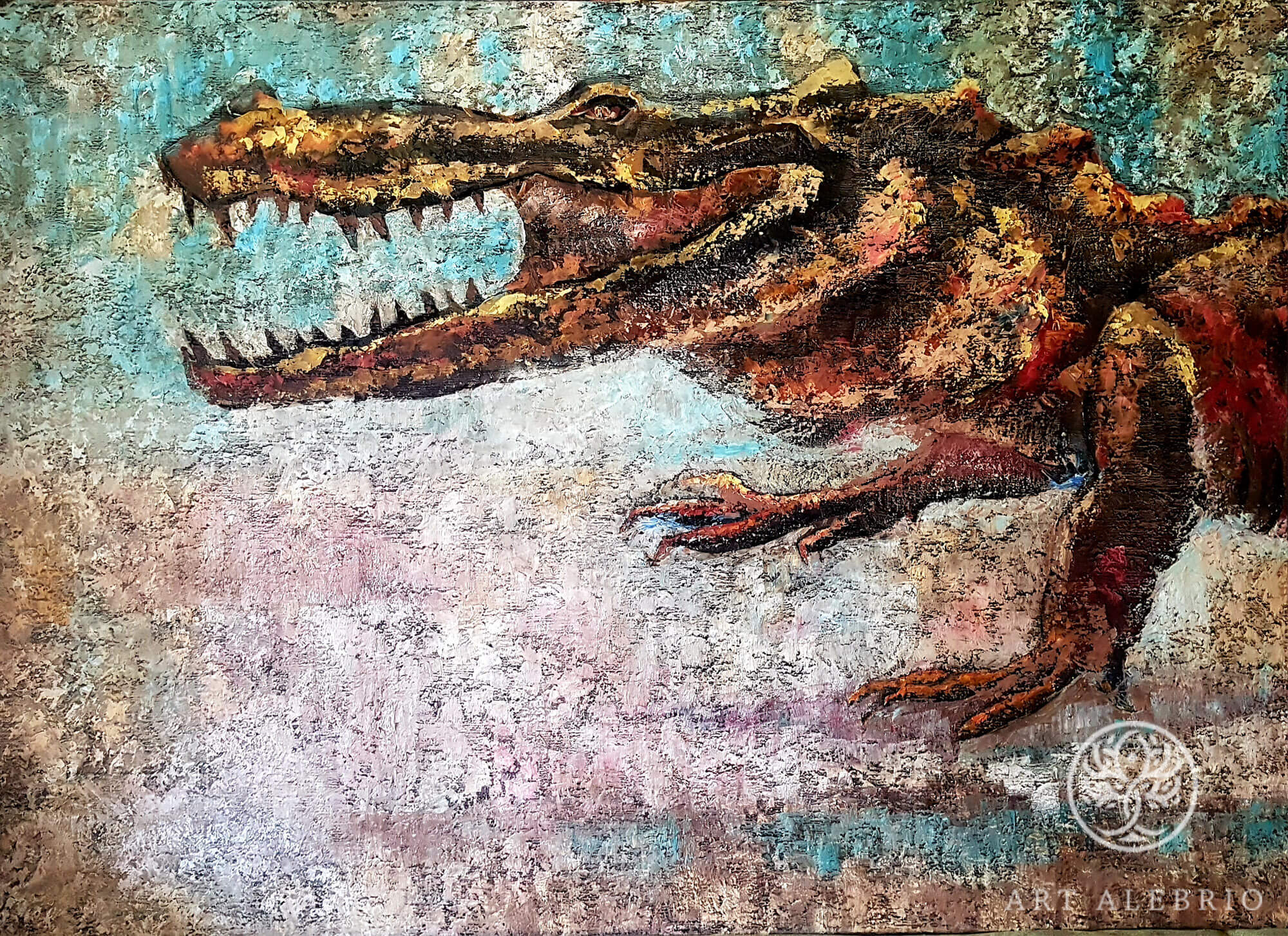 Триптих "Опасные крокодилы"_Самка австралийского двугребневого крокодила с детёнышами.  (В натуральную величину !). 