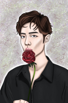 Портрет парня с красной розой