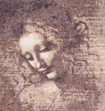Handmade cross stitch based on the drawing by Leonardo da Vinci, "Head of a Girl"