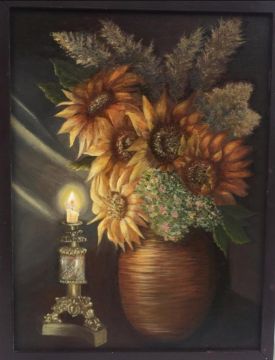 Candlestick and sunflowers