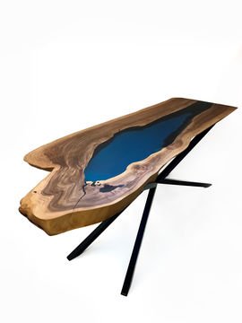 River table with live edge “Blue splashed”