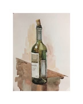 "Green bottle" (watercolor on paper).