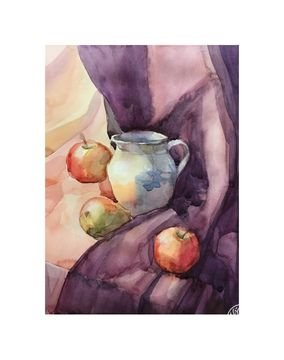 "Jug for milk with fruit" (paper, watercolor). 