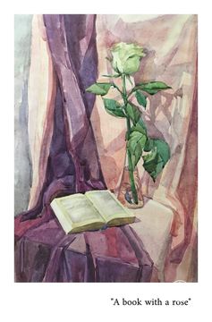 "А book with a rose" (paper, watercolor).