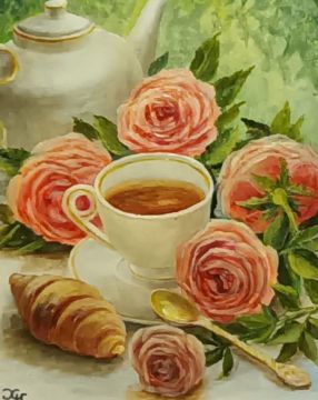 "Morning tea with croissant" Natalia Khakova