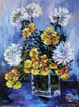  «Хризантемы на синем» Евгений Буденков