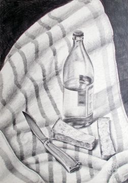 Still life with Bread and a Bottle