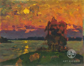 "Autumn sunset over the water"