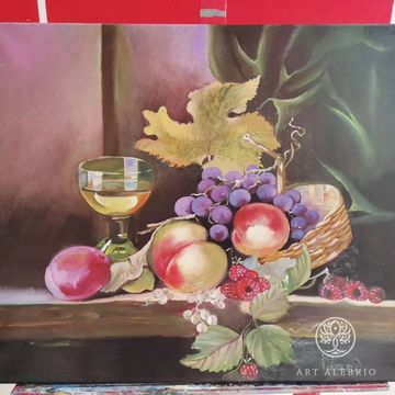 Свободная копия картины художника Эдварда Ладелла (Edward Ladell) «Натюрморт с корзиной фруктов и вином.»