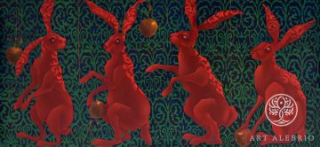 Red rabbits collect golden apples