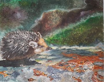 Eared Hedgehog, oil on canvas on cardboard, 25×20