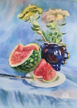 "Watermelon on blue"