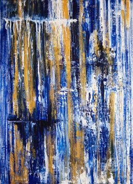 Astral, Blue and shine gold abstract painting \ Astral rain