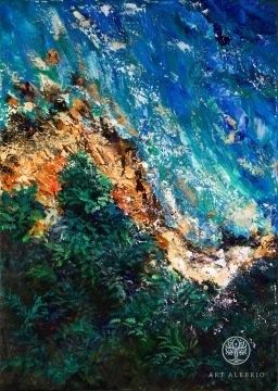 Semi-Abstract seascape painting, bird's eye view \ Semi-abstract seascape