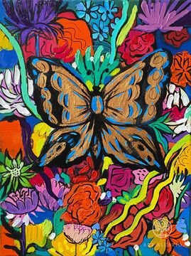 Бабочка, цветы и ленты