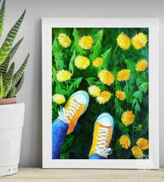 Dandelions and yellow sneakers