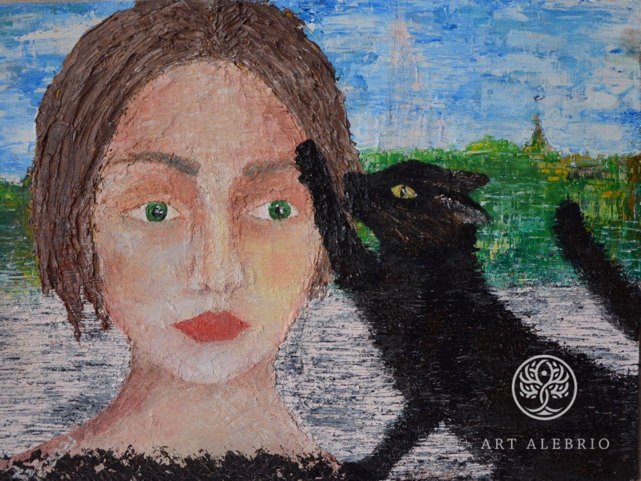 Автопортрет с кошкой на фоне изчезающего Кремля