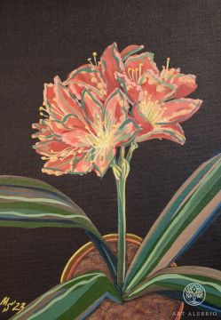Flower 40 x 30 cm, acrylic gouache on canvas on cardboard in frame.