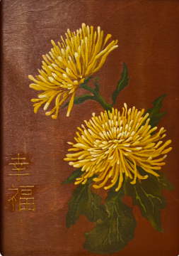 Chrysanthemums. Pigment on yolk, board, drying oil