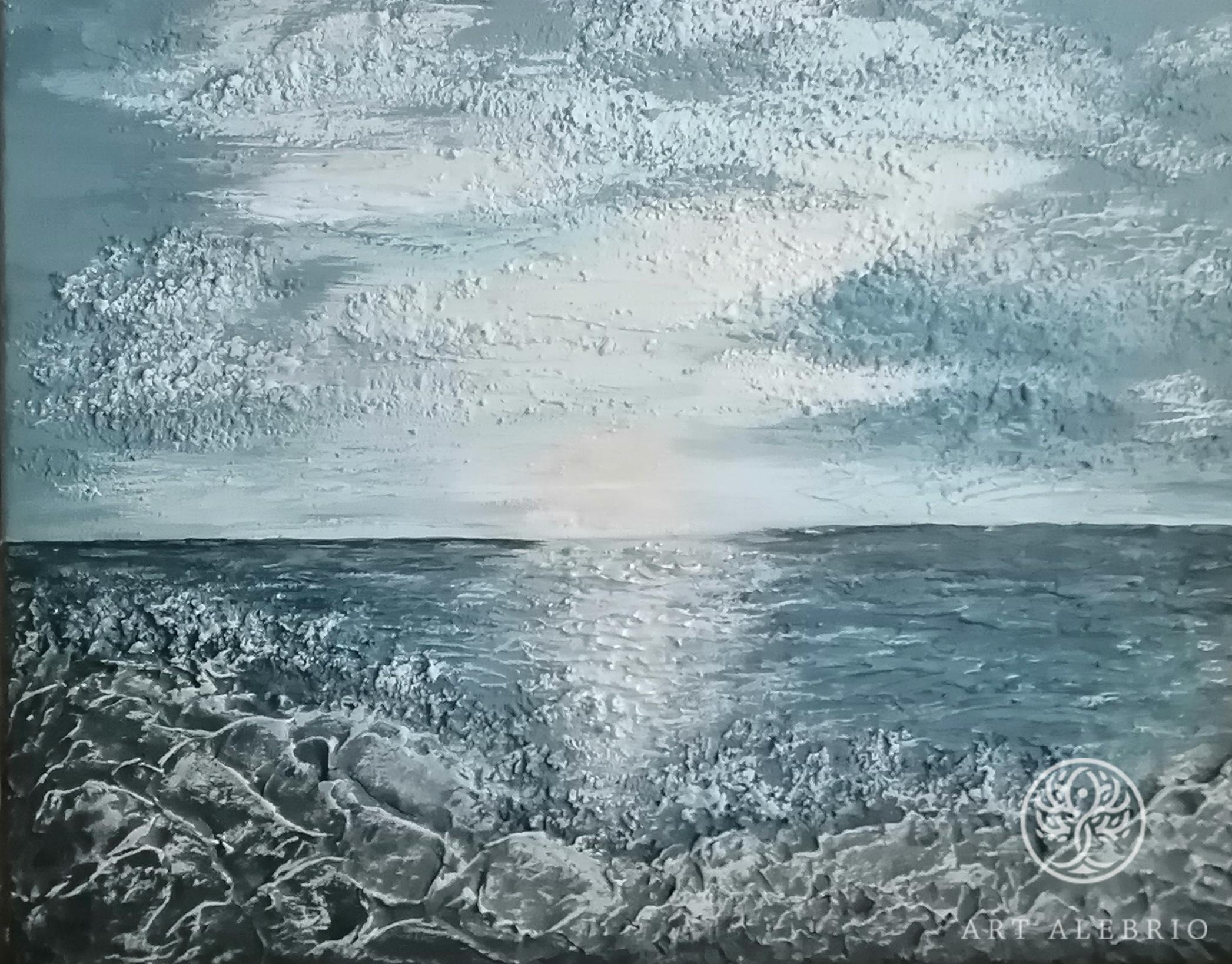 "Разбежаться до небес". холст 40"50 н подрамнике Текстурная картина вызывает желание ражбежаться по лунной дорожке прямо по морю и до неба. 