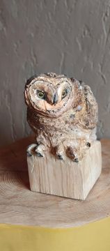"Owl" wood sculpture