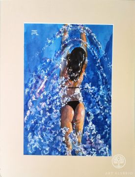 Swim. Watercolor, paper 300 g/m2. Size: 21x29.7 cm, size 30x40 cm with mat.