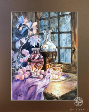 Glass still life. Size with mat 40x50 cm. Size with mat 40x50 cm.
