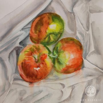 Apples. Watercolor paper, density 300 g/m2.