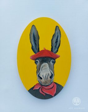 Donkey in a red beret