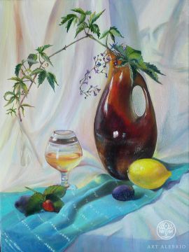 Still life with decanter and lemon
