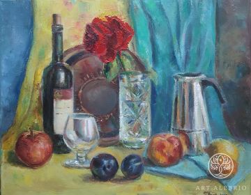 Still life with a rose, oil on canvas, palette knife